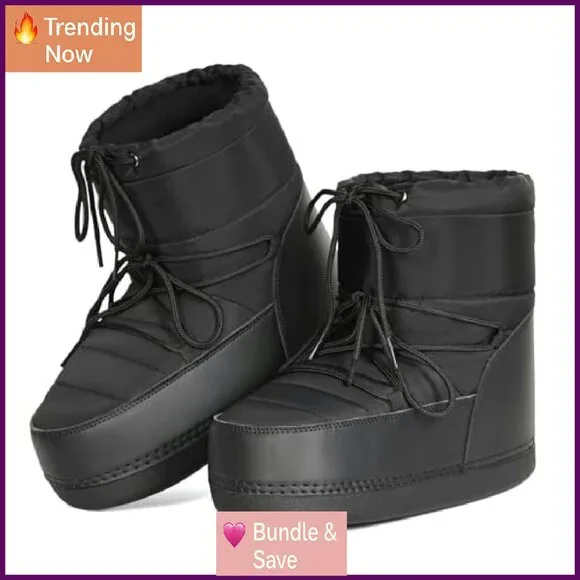 Winter Snow Boots Anti-Slip Ankle Booties Warm Lined Lace-Up Outdoor Shoes
